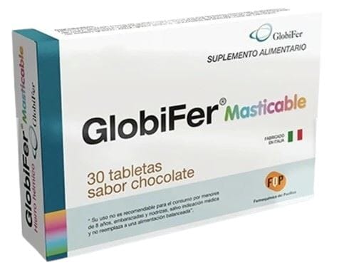 GlobiFer Masticable x 30 Tabletas sabor chocolate Farmex-Fonasa-Persistente